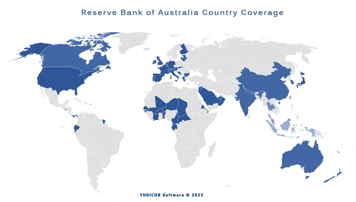 Reserve Bank of Australia country coverage map