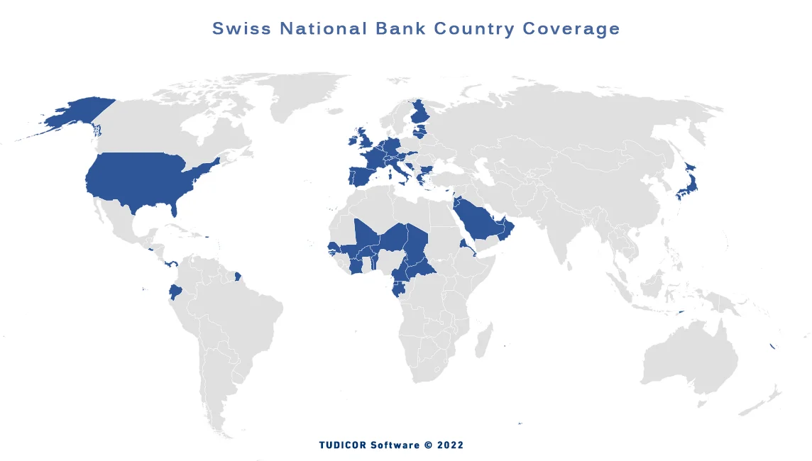 Swiss National Bank country coverage map